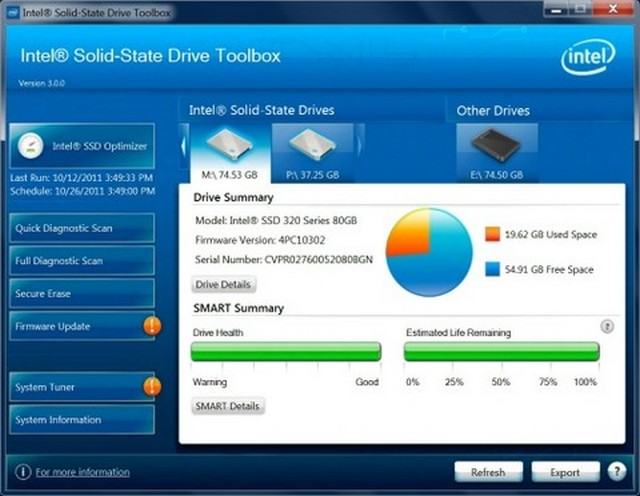 Phần mềm Intel Solid State Drive Toolbox