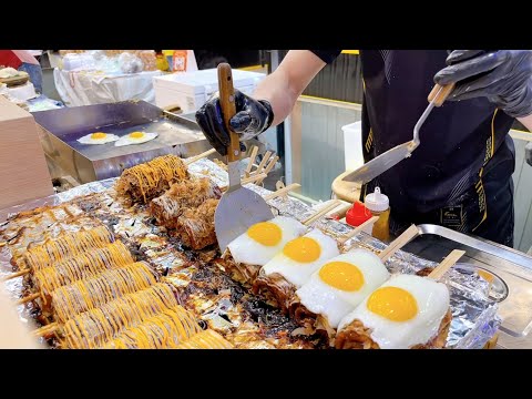 Okonimiyaki Street Food Japan in Thailand พิซซ่าม้วนญี่ปุ่น Taste of Delicious Japanese Cuisine