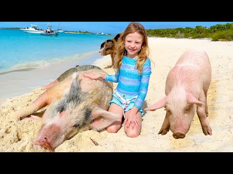 Nastya and her Family trip to the pig island