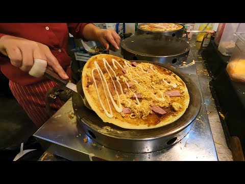 Hybrid between crepe and pizza, Awesome taste | Thailand street food