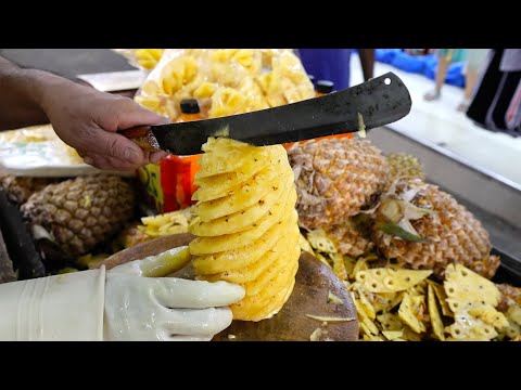 Amazing Speed! Fast Pineapple Cutting Skills – Thai Street Food