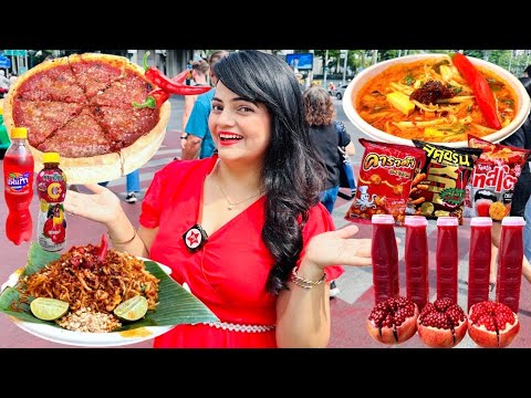 Living on RED Food for 24 Hours Challenge | Bangkok Street Food Challenge